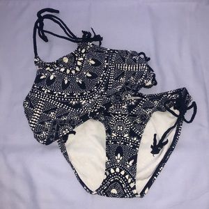 Patterned navy halter top swim set